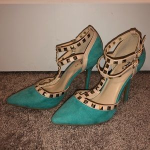 Turquoise & Khaki Studded Heels